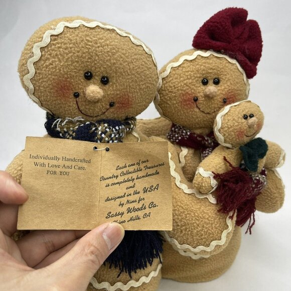 Vtg Homespun Collections Mr & Mrs Gingerbread Child Family Plush Christmas Decor - Picture 7 of 12